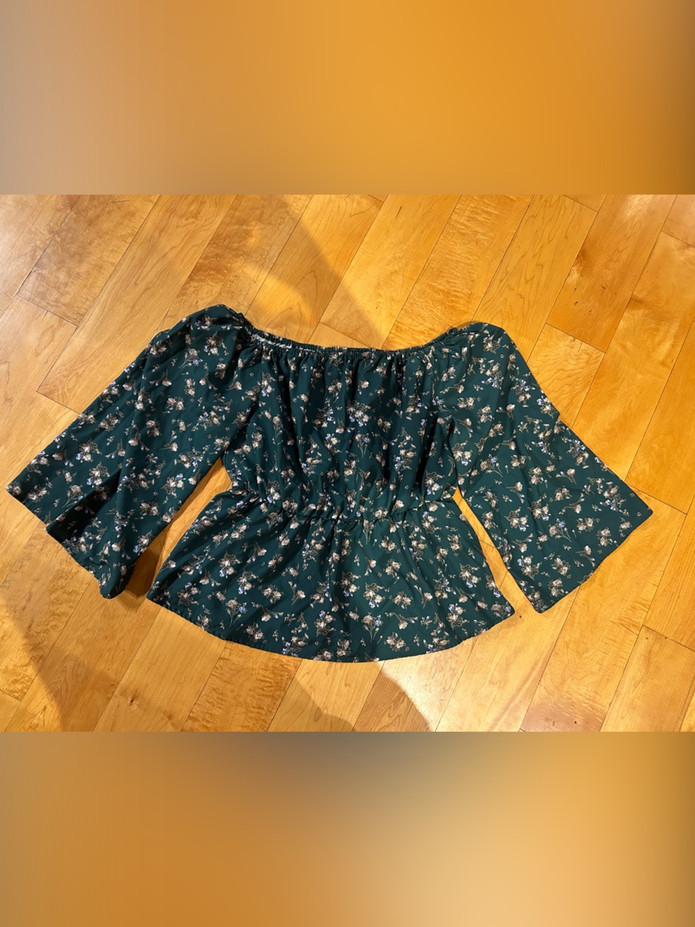 SHEIN Dark Green Floral Off-Shoulder Peplum Blouse